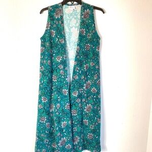 Lularoe small turquoise floral cardigan vest